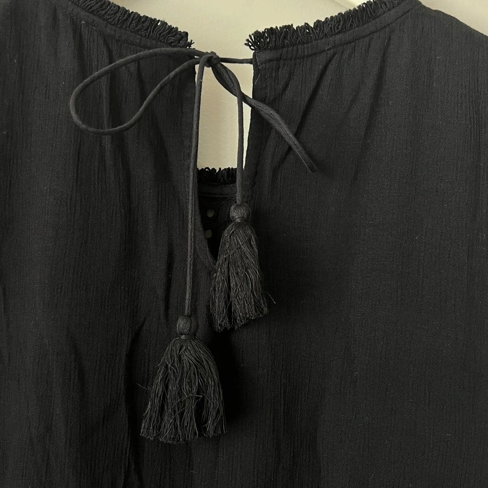 Tommy Bahama Womens Eyelet Crochet Black Fringe Dress M Black Boho Coastal Beach - Picture 5 of 9